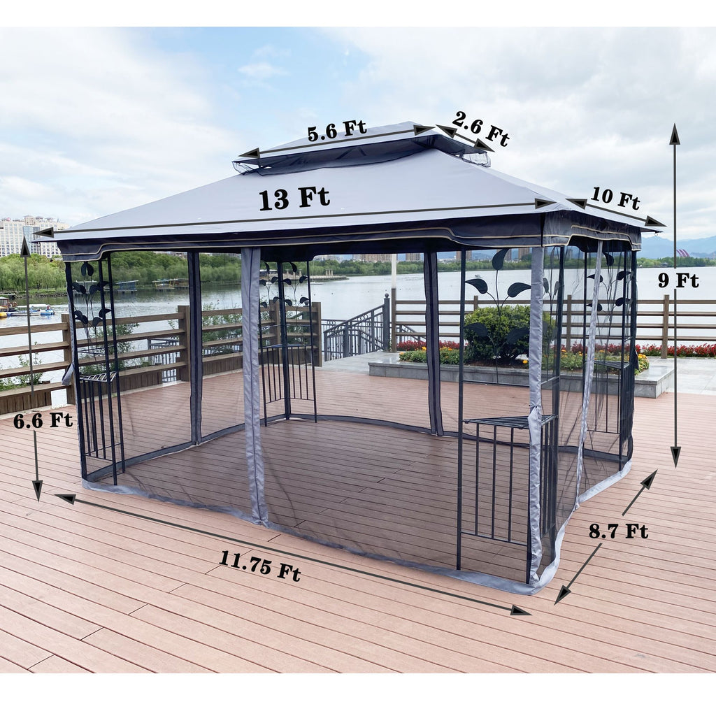 Gray Patio Gazebo Canopy Tent with Mosquito Net K378