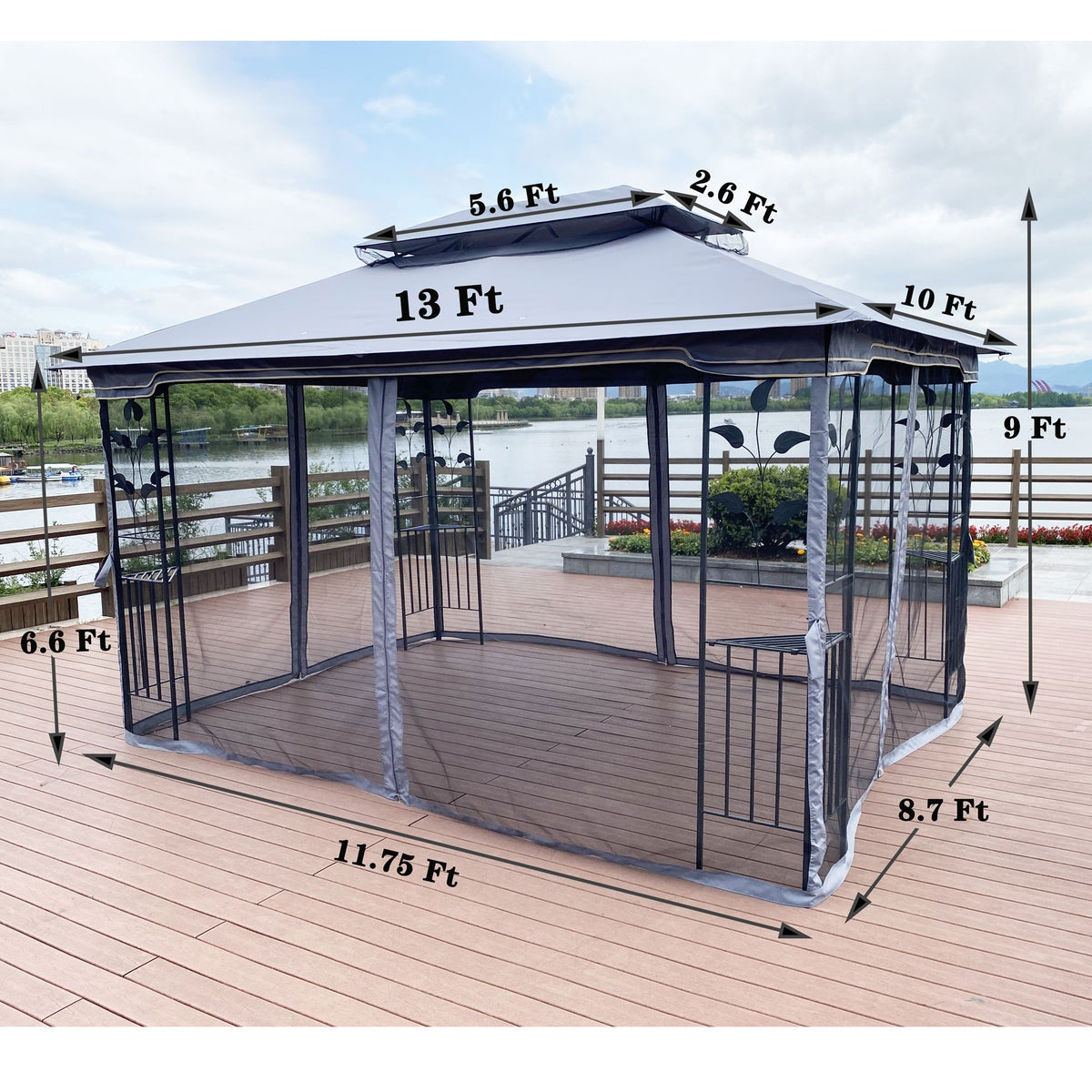 Gray Patio Gazebo Canopy Tent with Mosquito Net K378