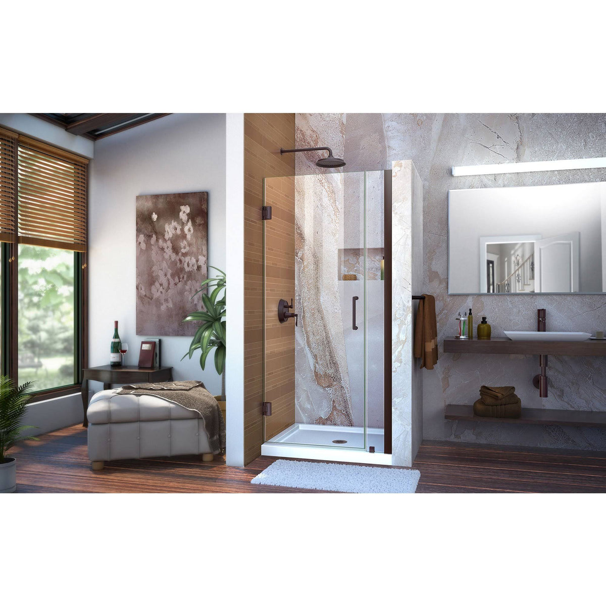 Frameless Hinged Shower Door, Clear Glass, Oil Rubbed Bronze O34761
