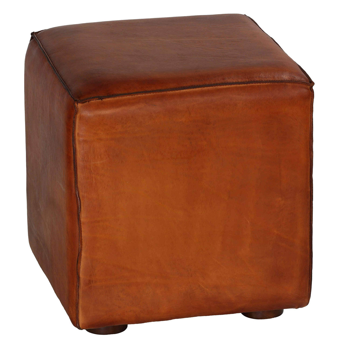 Brown Leather Cube Ottoman H13117