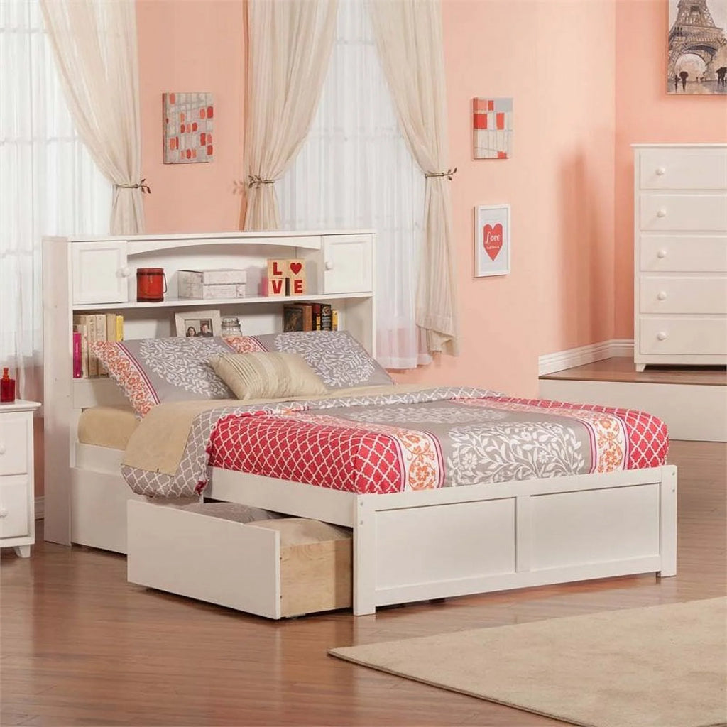 White Hardwood Storage Platform Bed L739