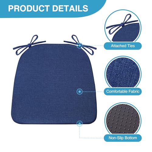 Set of 4 Non Slip Black Chair Cushions 17" x 16" x 2" with Ties Z363