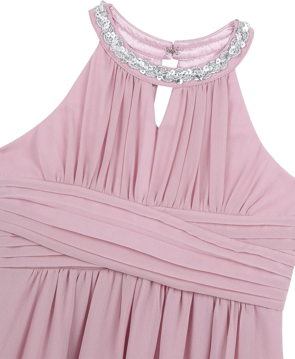 Big Girls Halter-Neck Floral Lace Romper Dress Long Gowns Light Pink B639