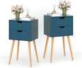 Set of 2 Blue 2 Drawer Wood Nightstand V89221