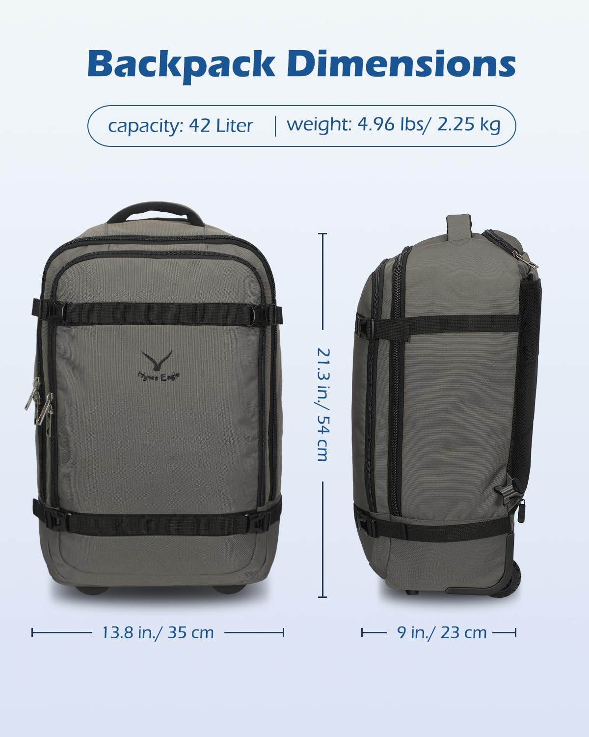 42L Rolling Backpack Navy Blue with Grey B3052