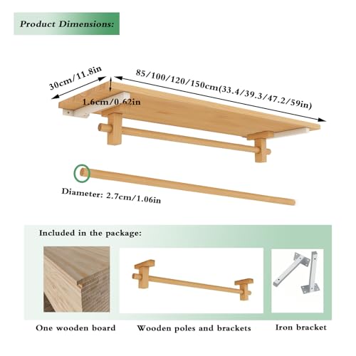 Solid Wooden Clothes Rack with Top Shelf, Wall Mounted Garment Rack M24754
