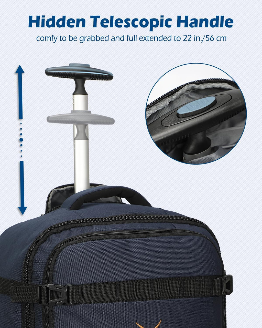 42L Rolling Backpack Navy Blue with Grey B3052