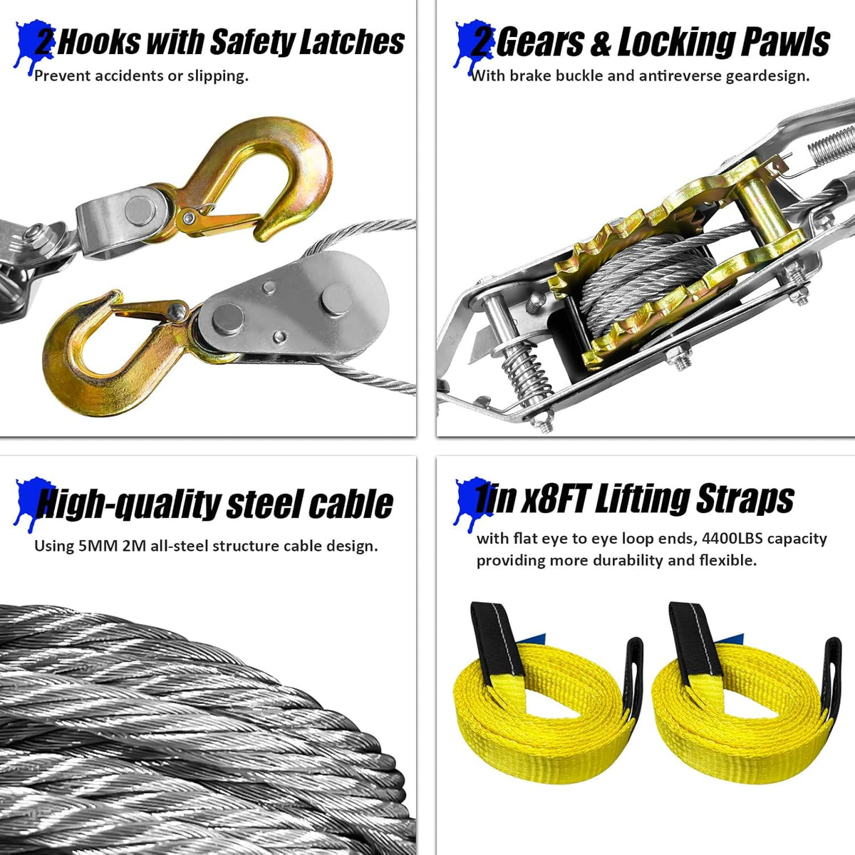 2T Heavy Duty Steel Cable Hand Winch D6491