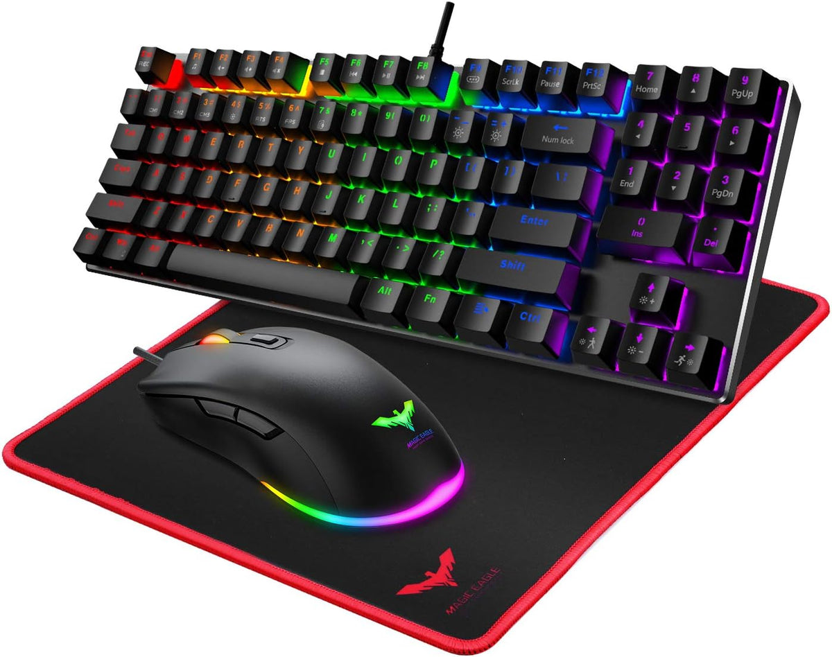 89 Keys Wired Backlit Gaming Keyboard Red Switch with 4800 DPI 6 Button Mouse and Mouse Pad Pack of 2 Z273