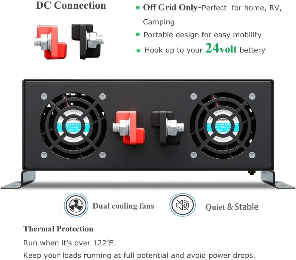 Pure Sine Wave 3500W 24V DC to 110V 120V AC Power Inverter with Dual US Outlets O64730