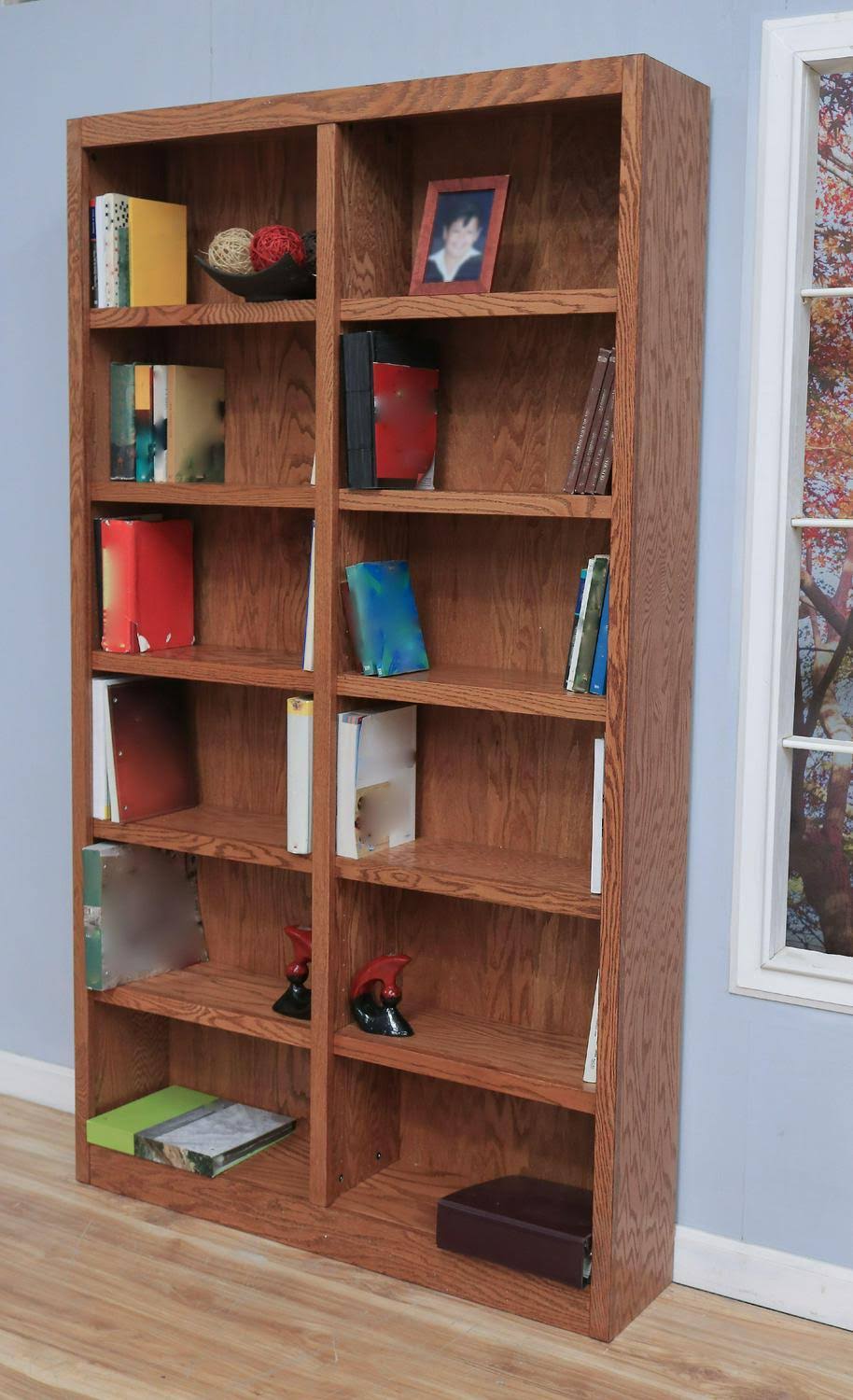 Double Wide Bookcase 12 Shelves Dry Oak J38177