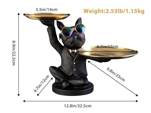 Resin French Bulldog Sculpture with 2 Metal Trays F7617