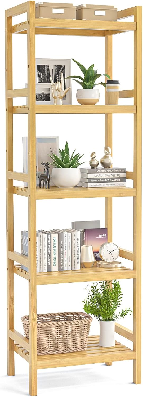 White 5-Tier Adjustable Bamboo Bathroom Shelf Q30049