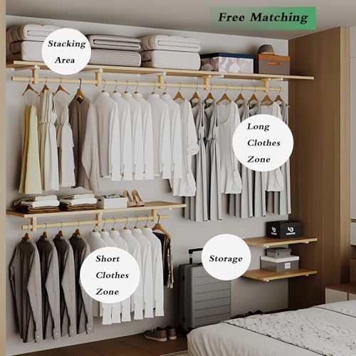Solid Wooden Clothes Rack with Top Shelf, Wall Mounted Garment Rack M24754