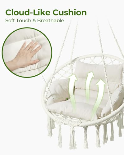 Beige Macrame Hanging Hammock Chair with Cushion M557
