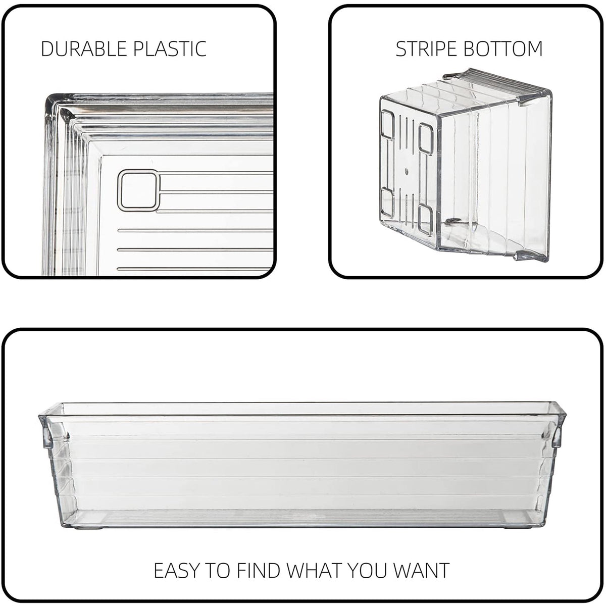 Set of 8 Clear Plastic Drawer Organizer Tray U237