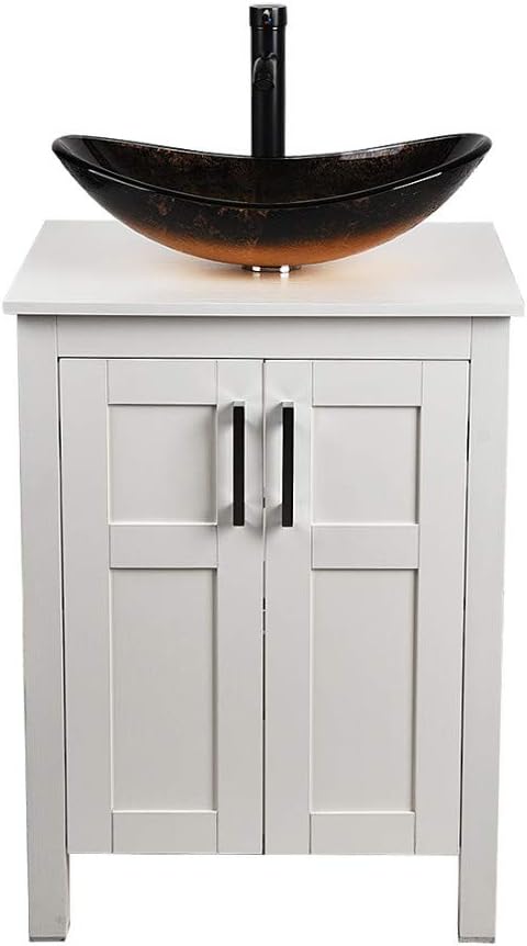 24 Inches White Single Bathroom Vanity Set with Top and 2-Door Cabinet S281