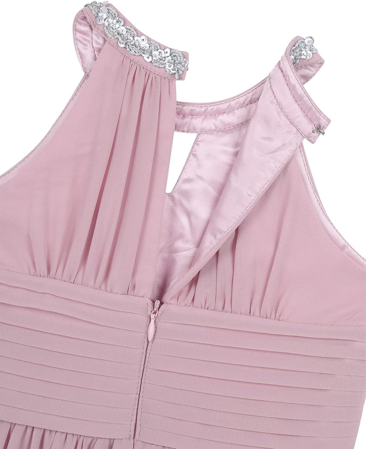 Big Girls Halter-Neck Floral Lace Romper Dress Long Gowns Light Pink B639