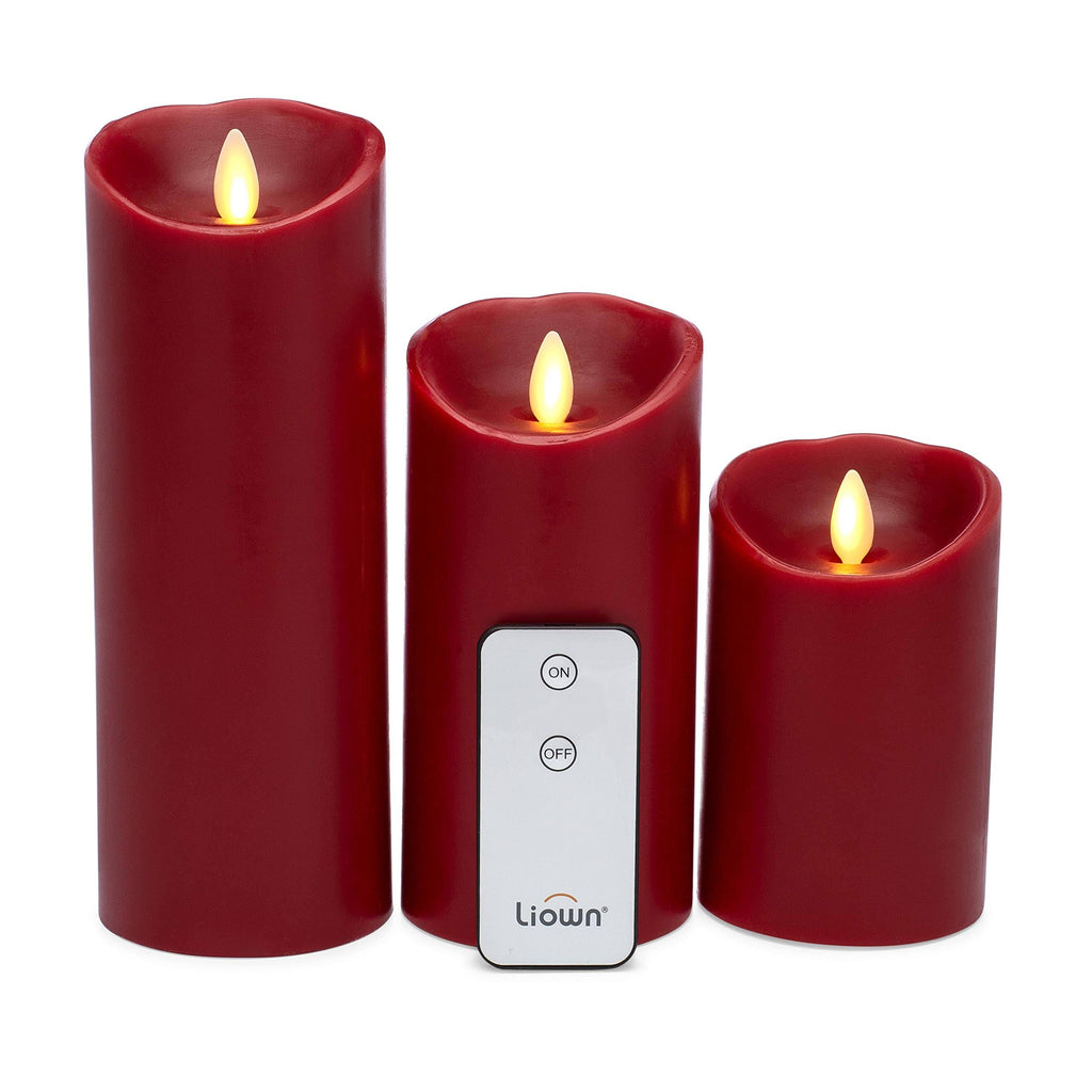 Red Pillar Candles with Remote, Set of 3 J29975