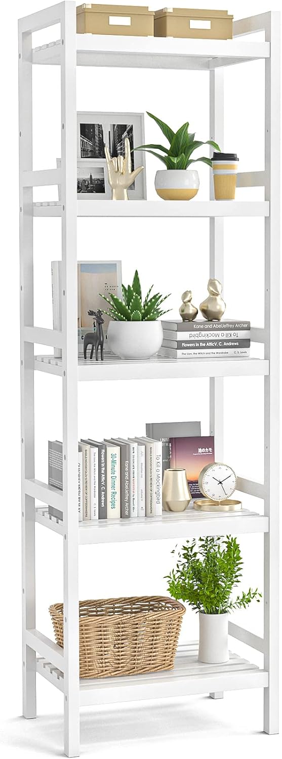White 5-Tier Adjustable Bamboo Bathroom Shelf Q30049
