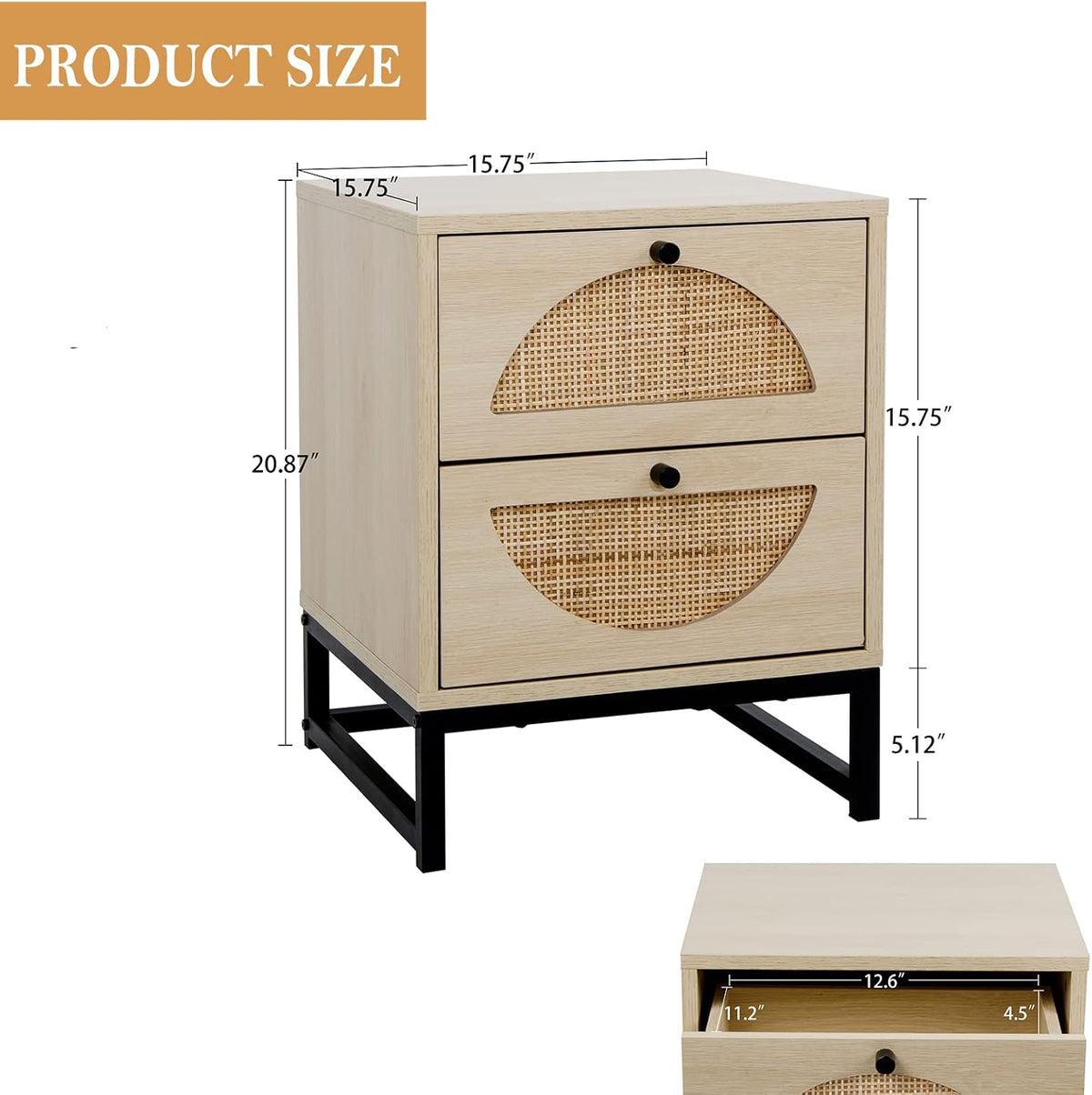 2 Drawer Rattan Wood Nightstand V420444