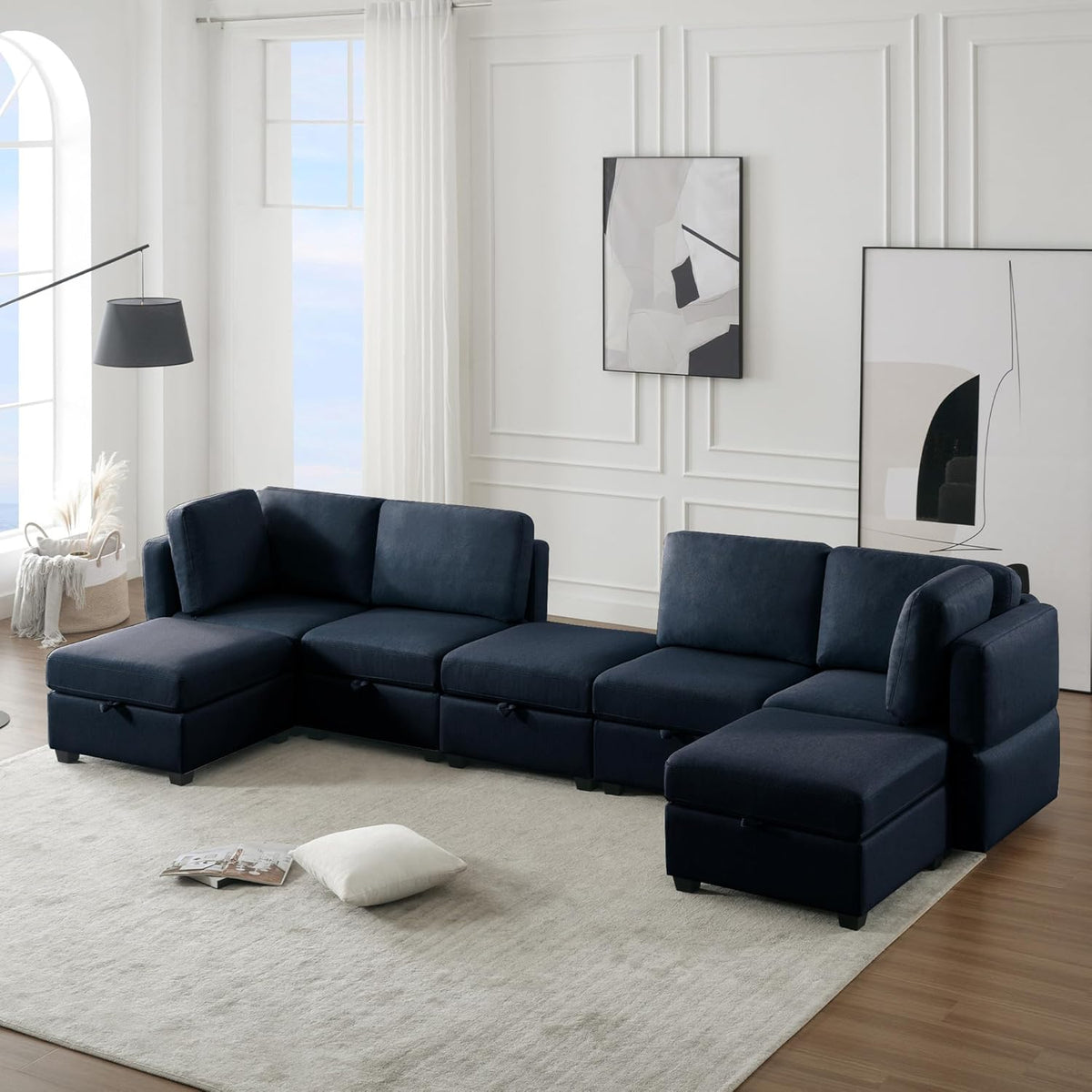 Blue Modular Sectional Sofa with Ottoman O957629