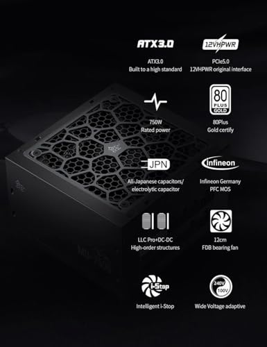 750W White 80 Plus Gold ATX 3.0 Power Supply L7389
