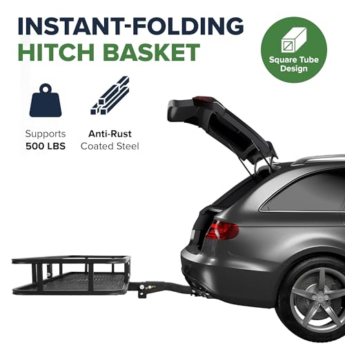 Black Folding Hitch Mount Cargo Rack Carrier 500 Lbs Capacity 2 Inch Receiver Q305