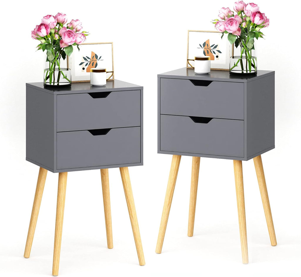 Set of 2 Blue 2 Drawer Wood Nightstand V89221
