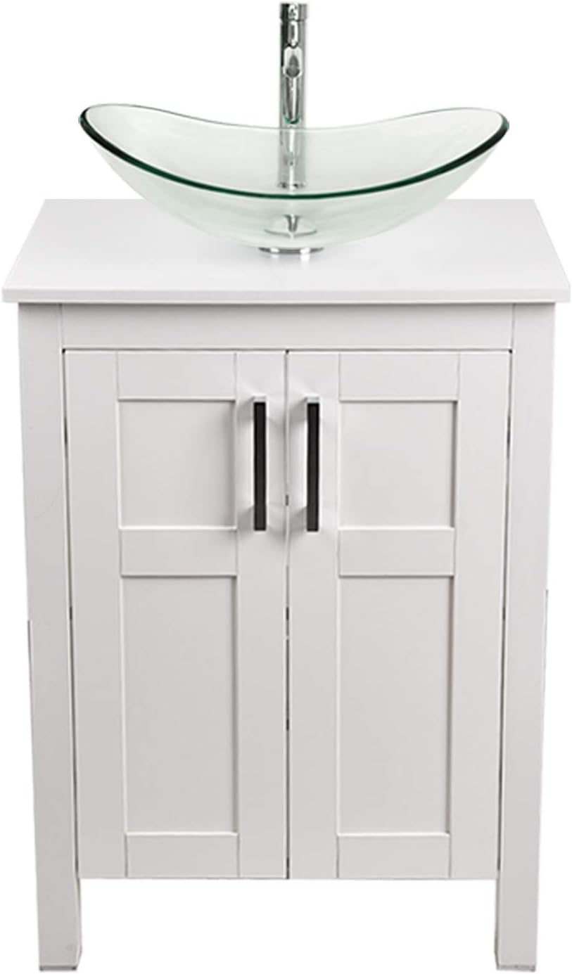 24 Inches White Single Bathroom Vanity Set with Top and 2-Door Cabinet S281