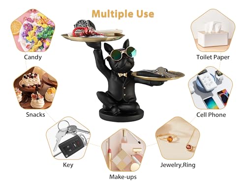 Resin French Bulldog Sculpture with 2 Metal Trays F7617