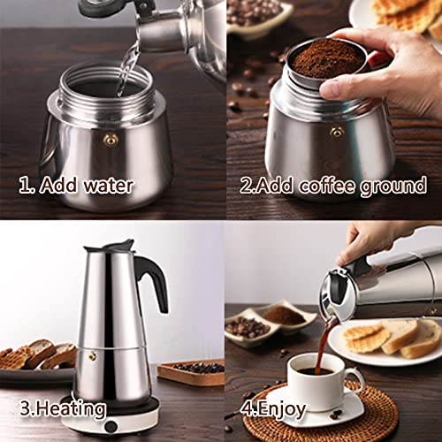 Stainless Steel 6 Cup Moka Pot Stovetop Espresso Maker C492590