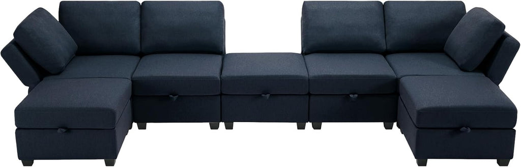 Blue Modular Sectional Sofa with Ottoman O957629
