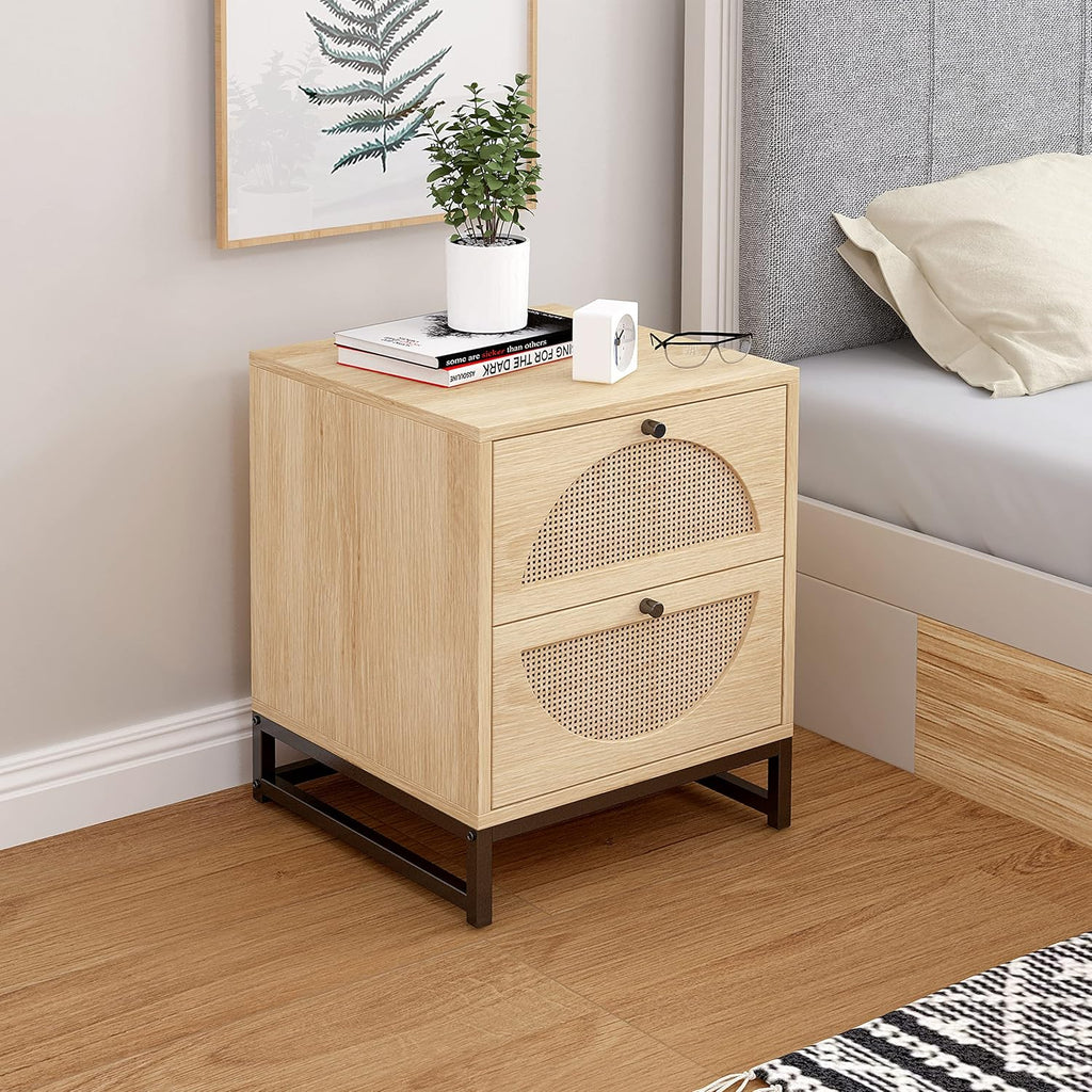 2 Drawer Rattan Wood Nightstand V420444