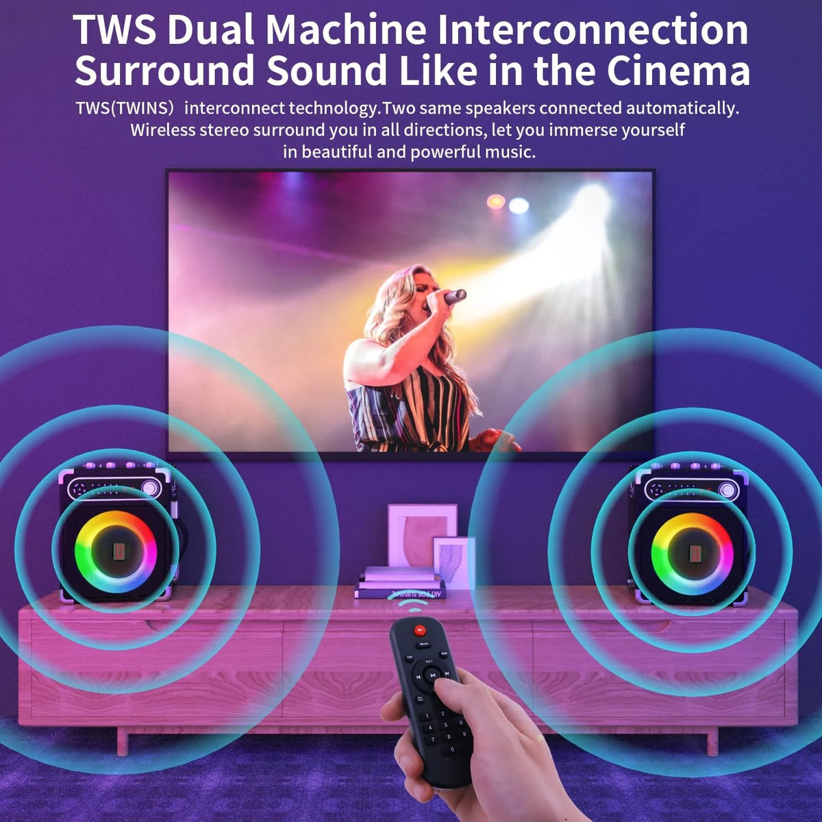 Karaoke Machine with 2 Wireless Microphones, Bluetooth Speaker C1616