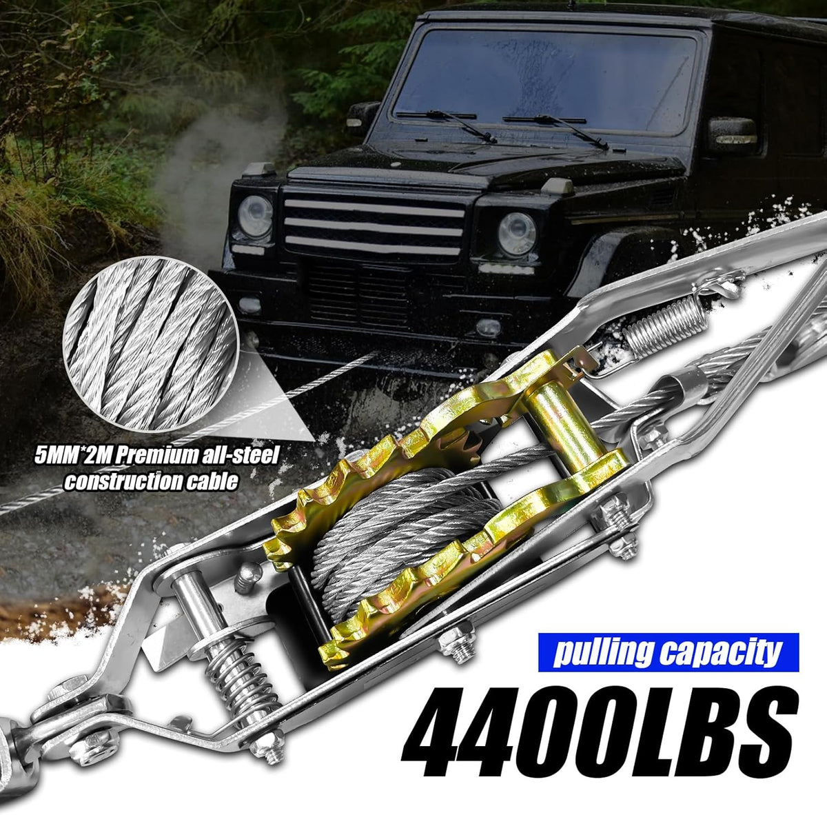 2T Heavy Duty Steel Cable Hand Winch D6491