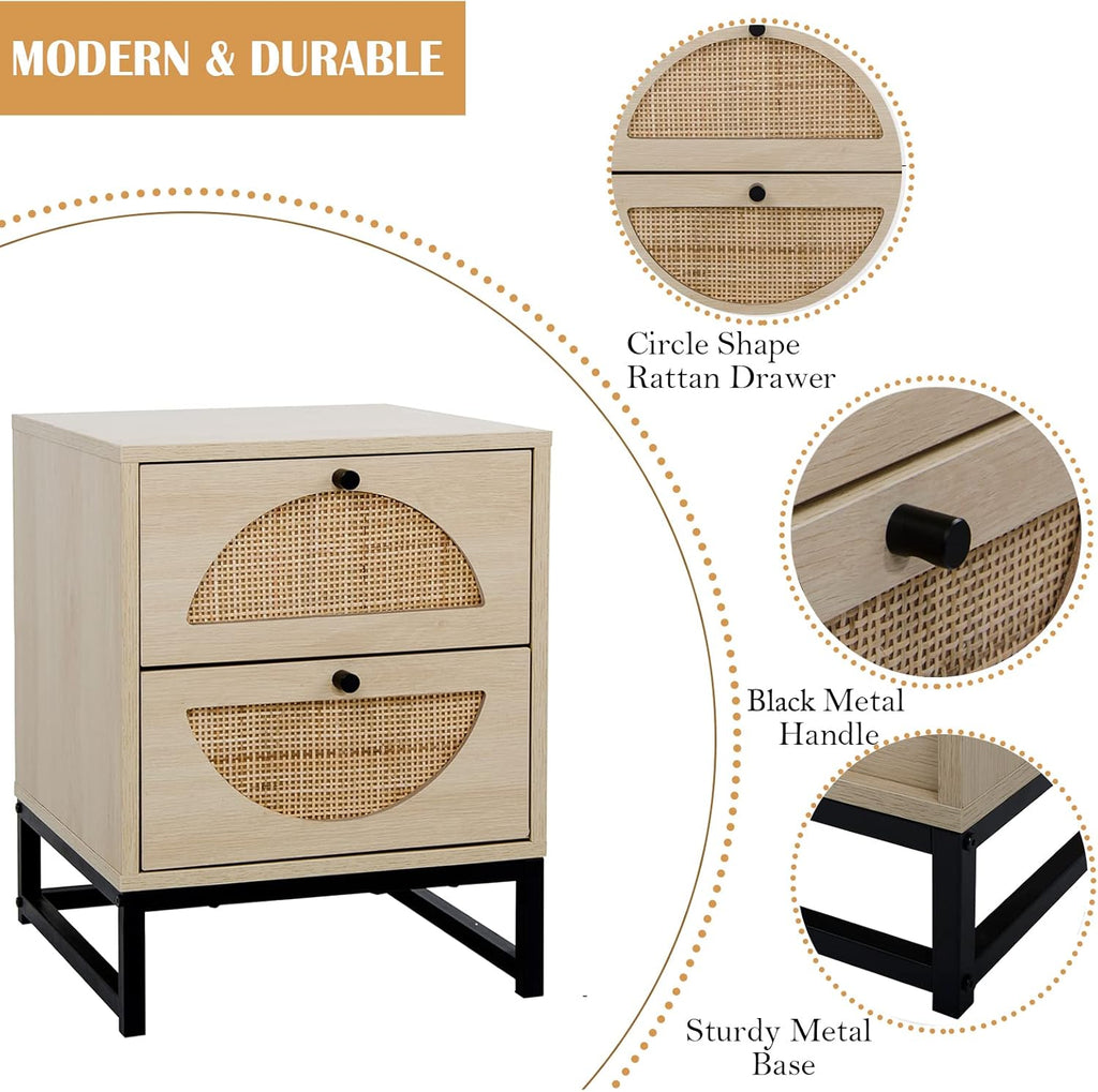 2 Drawer Rattan Wood Nightstand V420444