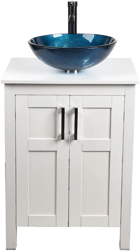 24 Inches White Single Bathroom Vanity Set with Top and 2-Door Cabinet S281