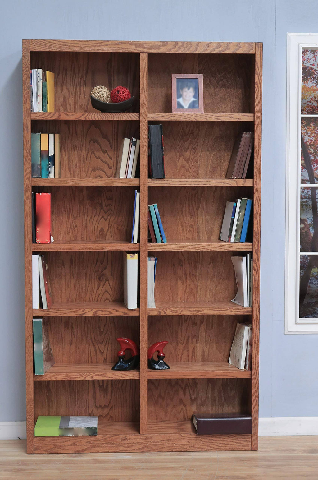 Double Wide Bookcase 12 Shelves Dry Oak J38177