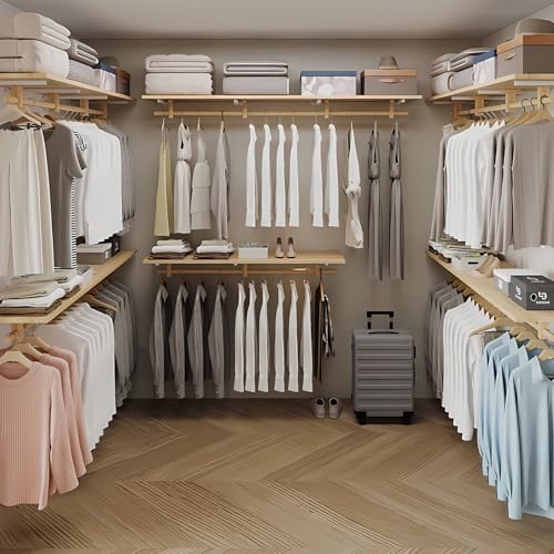 Solid Wooden Clothes Rack with Top Shelf, Wall Mounted Garment Rack M24754