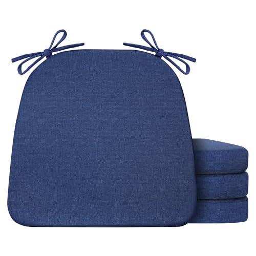 Set of 4 Non Slip Black Chair Cushions 17" x 16" x 2" with Ties Z363