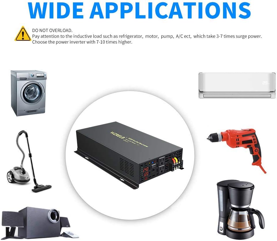 Pure Sine Wave 3500W 24V DC to 110V 120V AC Power Inverter with Dual US Outlets O64730