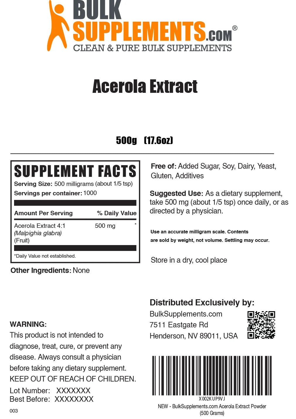 Acerola Extract Powder 500mg 500g S284655