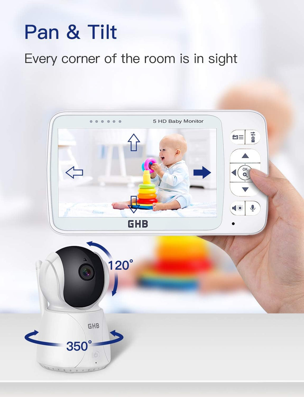 Baby Monitor with Camera and Audio 5 HD 720P Night Vision Temperature Sensor E6965