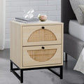 2 Drawer Rattan Wood Nightstand V420444