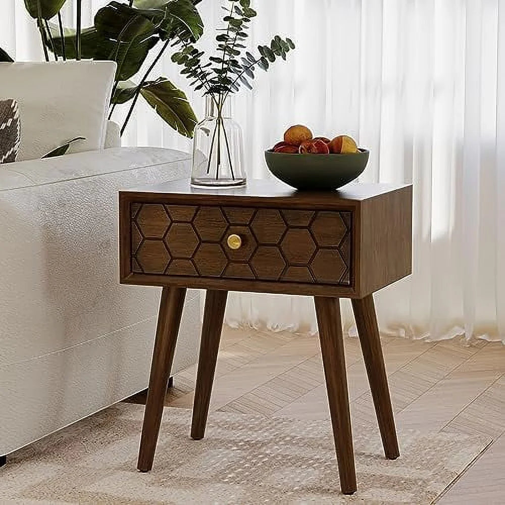 Rose Wood Brown End Table with Drawer V6327