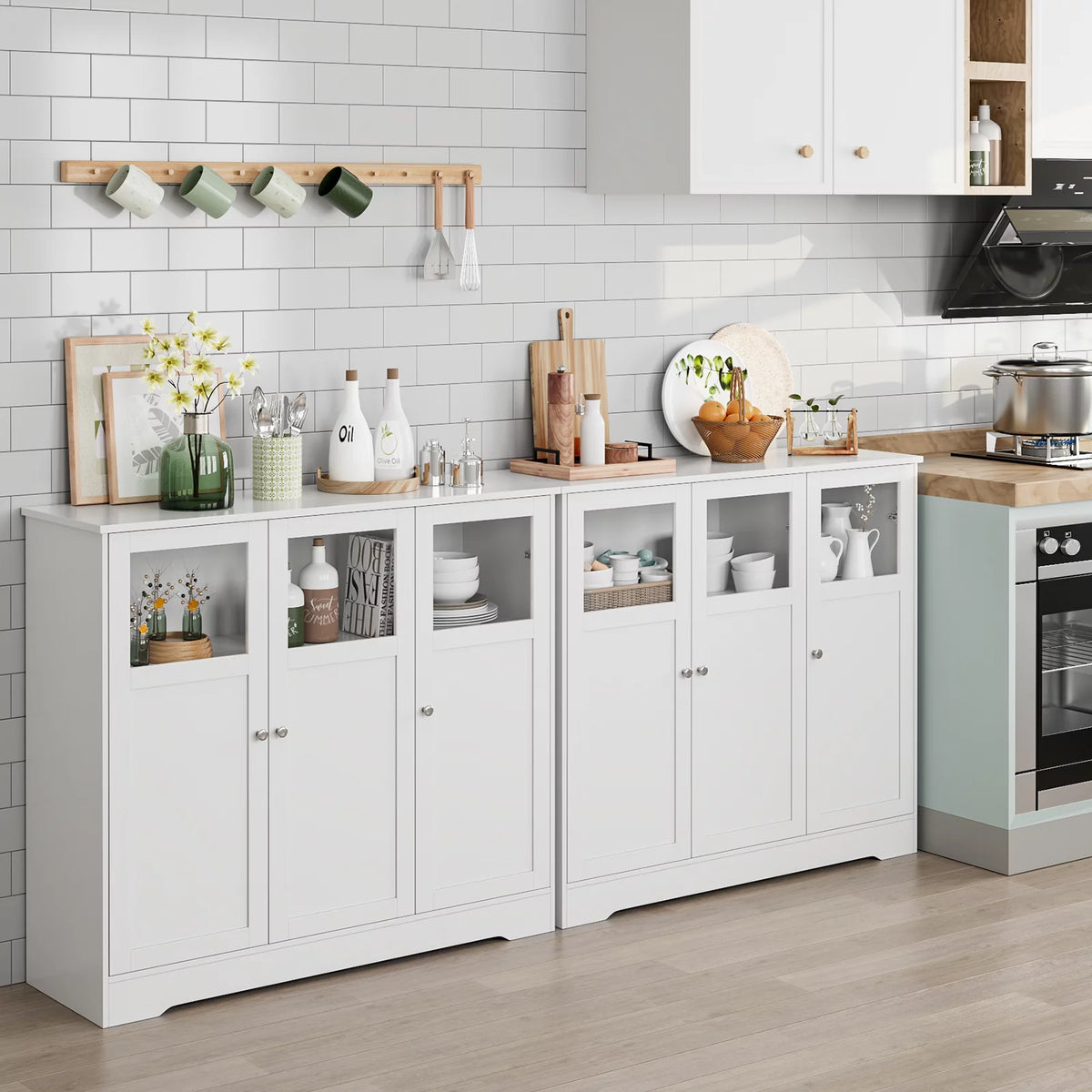 White 3 Glass Door Accent Cabinet B385318