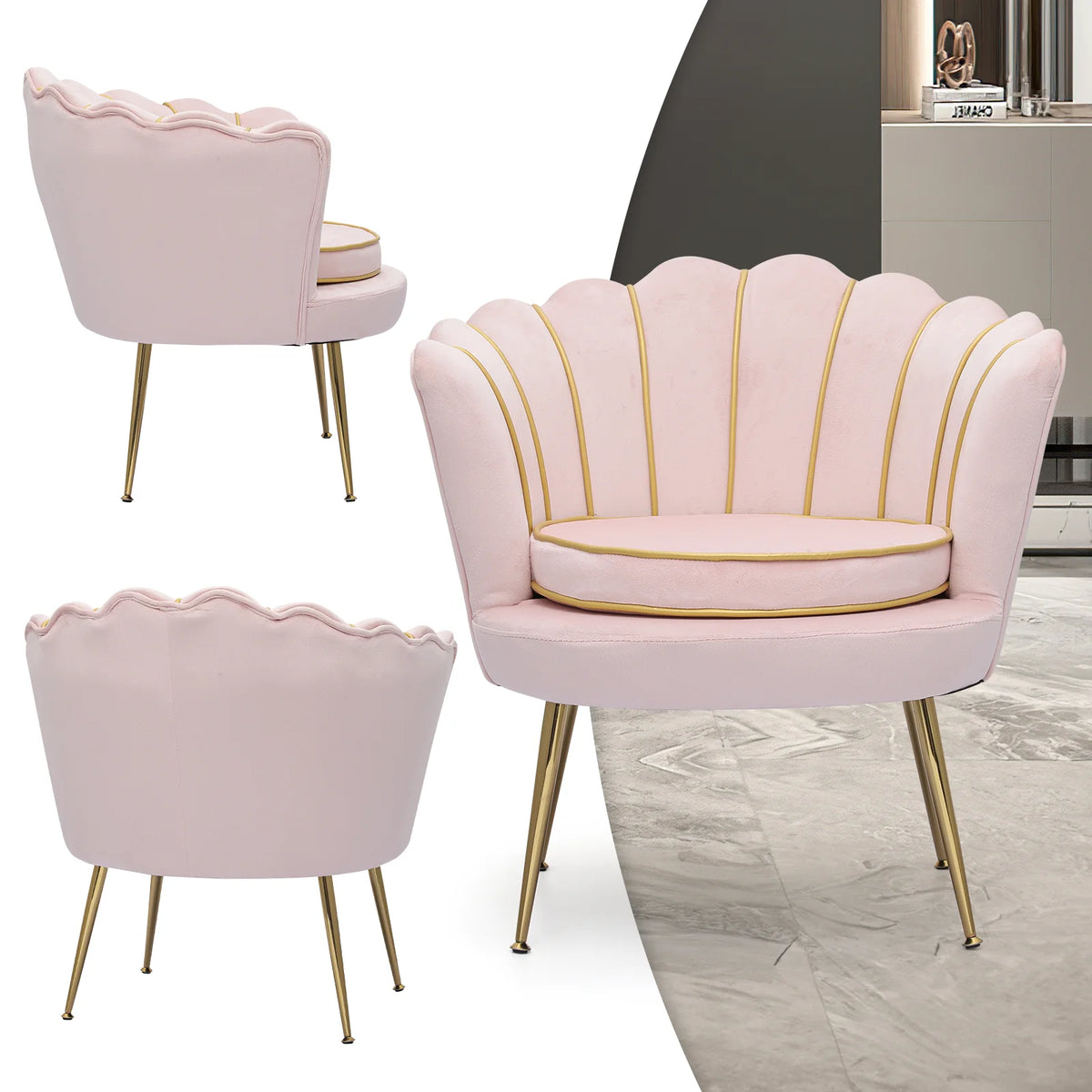 Light Pink Velvet Accent Chair with Pillow G3009