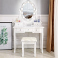 White Vanity Table Set with 5 Drawers and Cushioned Stool Z26186