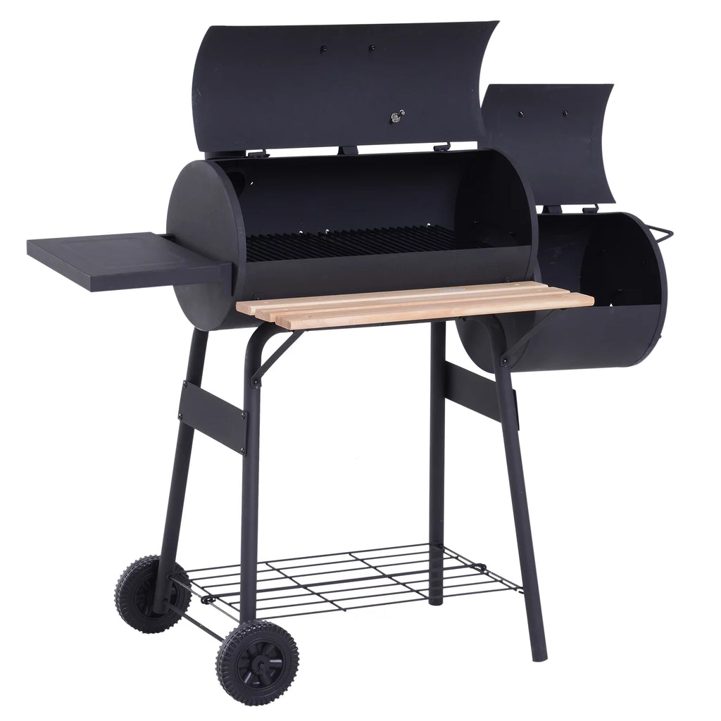 Portable Charcoal BBQ Grill and Offset Smoker Combo with Wheels Y504036
